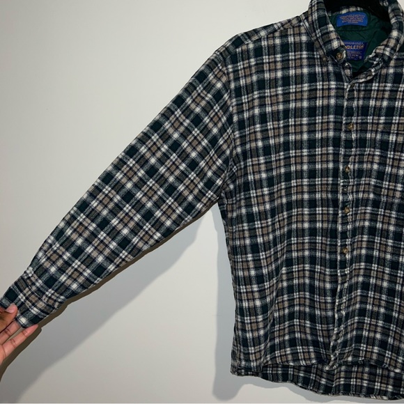 Pendleton Vintage Green Wool Plaid Flannel - Picture 2 of 6